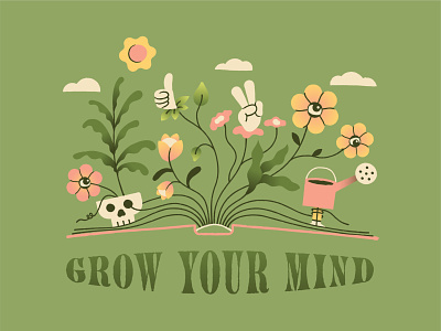 Grow Your Mind abstract books design doodle graphic design green illustration illustrator new plants poster reading sketch texture vector