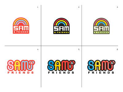 Sam & Friends Logo Concepts bright highlight illustration logo outline pastel rainbow red retro type typography
