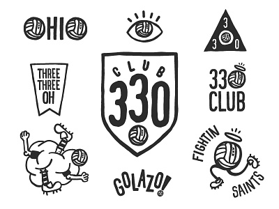330 Club Brand Sheet badge cartoon crest football footy gear illustration lettering logo ohio retro soccer typography vector