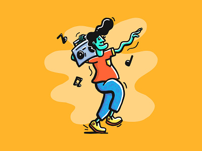 Vibin boombox cartoon character color doodle doodle art flow illustration music street art vector vibes