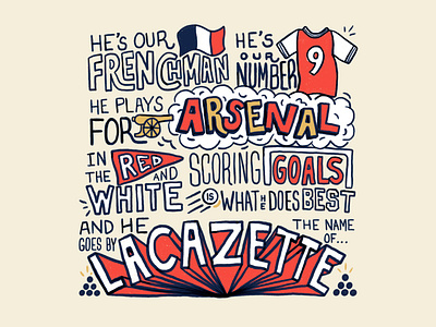 Lacazette Song cartoon design doodle football illustration lettering soccer song vector words
