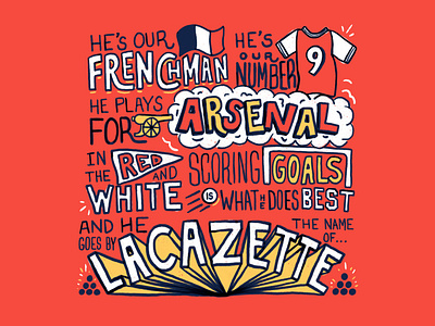 Lacazatte Song Red cartoon design doodle football illustration letter lettering line soccer vector