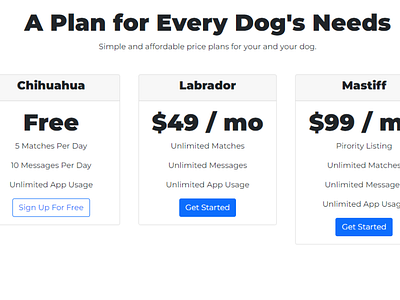 Tindog Website pricing table #challenge #DailyUI design ui