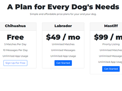 Tindog Website pricing table #challenge #DailyUI