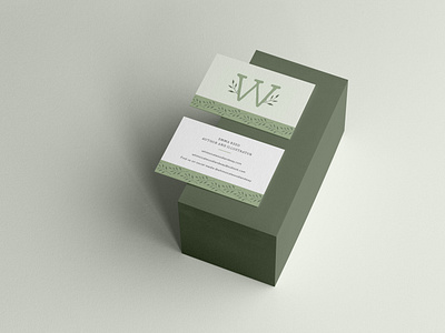 Business Card Design + Brand Icon with Green Floral Pattern