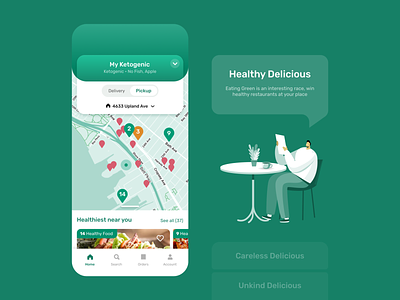 Healthy Food Ordering App - Pickup android app delicious delivery design food illustration ios map mobile app near by order pickup ui ux