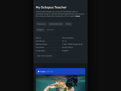 Documentary Movies Database app design design system documentary film interface layout mobile movie player responsive teypography trailer ui ui design ux ux design video video player web design