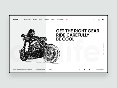 Motorcycle clothing, helmets and accessories. animation black and white clean e commerce interaction interface animation principle ui ux