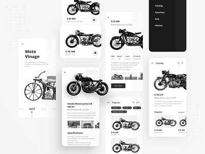 Motorcycle E-commerce App Concept app balck catalog e commerce ios minimalistic mobile motorcycle store ui ux white