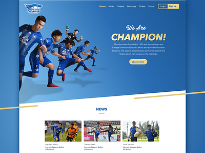 Chonburi F.C | Landing Page Concept blue clean football landing page simple soccer team ui ux visual design website