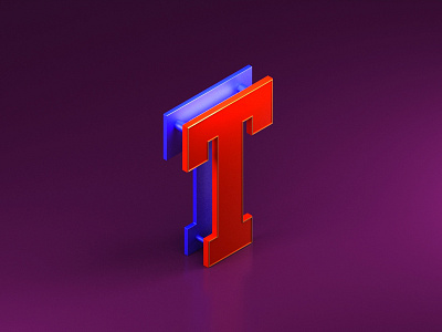 Isometric "T" 3d 3ds max blue isometric letter red render
