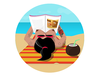Nude beach beach book coconut girl illustration naked nude reading sea tan tattoo