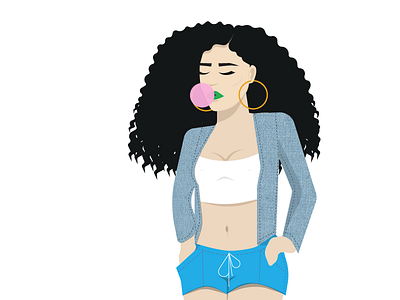 Bubble gum girl black blue bubble denim girl gold green gum illustration lips pink