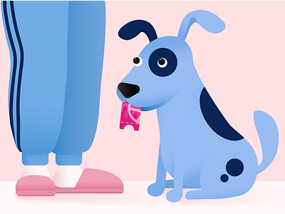 2 Dribbble invites blue dog dribbble flat illustration invite pink slippers spots trainer two