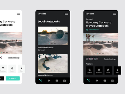 Skatepark locator mobile app UI