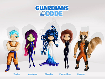 guardians of the code cartoon characters funny hackathon heroes illustration movie photoshop programmers team