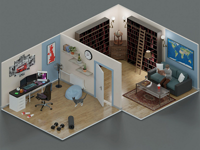 Isometric Room Setup 3d isometric 4k wallpaper antipolygon antipolygon render antipolygon youtube blender render design 3d design isometric design render isometric render isometric