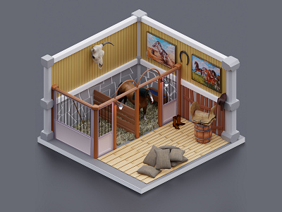 Isometric rendering of a stable in blender!