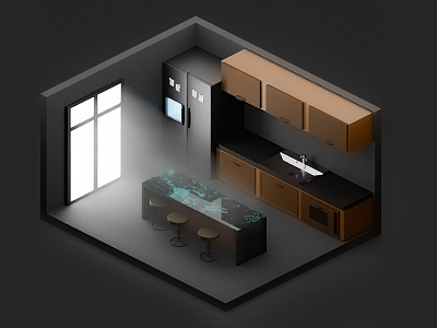 Isometric Kitchen Minimal 3D Art Antipolygon