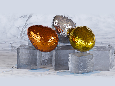 Gold Egg on the Ice Render in Bledner Antipolygon eggs on ice