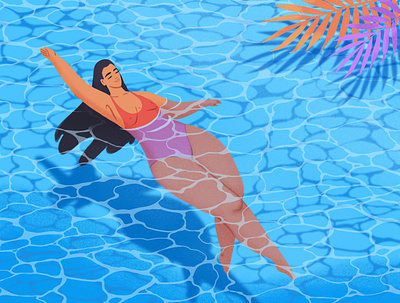 summer pool art beach beach party blue design desin drawn girl graphic design happy illustration palm pool procreate summer swimming water waves woman