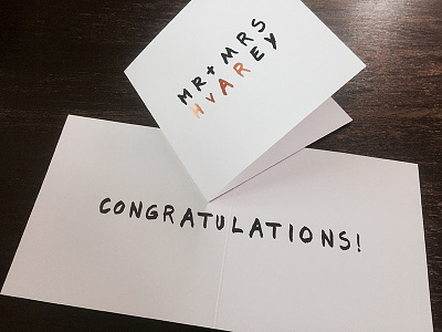 Mr + Mrs Harvey card congrats congratulations copper foil croatia design hear print wedding wedding card