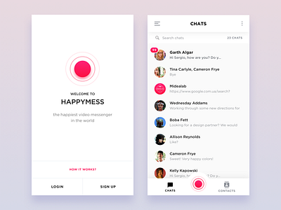 Happymess — the happiest video messenger in the world android apps chat clean feed ios login messenger ui ux video welcome