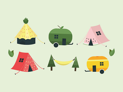 Fruity Camping camping campsite fruit illustration pineapple sweet vector watermelon