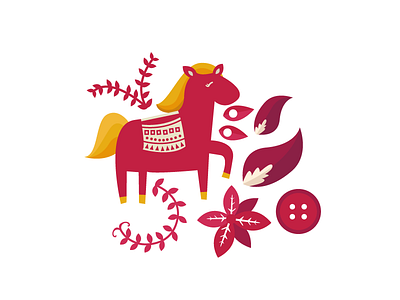 Pony 🐎 button crafted floral folk horse illustration illustrator pattern plant pony red wild