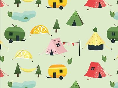 Fruity Camping #2 camping design fruit illustration illustrator pattern print repeated summer tent vector