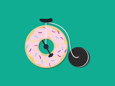 A sweet ride 🍬 cute cycle design donut illustration penny farthing sweets tasty vector