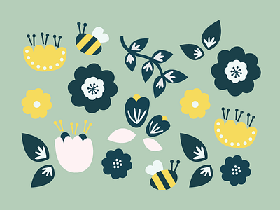 Bzzzz bee buzz design floral flowers illustration illustrator leaves nature pattern print vector