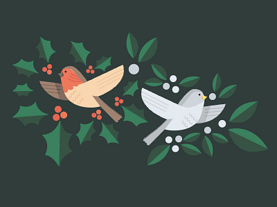 Christmas Birds advent birds christmas cute december design dove holy illustration mistetoe robin