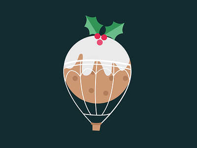 Flying Christmas Pudding air balloon berry christmas cute design festive fly holly hot illustration pudding