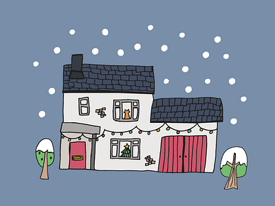 Snowy Home ai doodle drawing home house illustration illustrator snow vector winter
