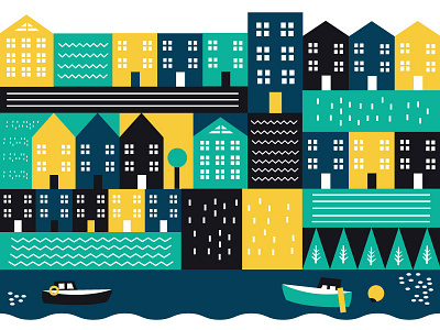 Little Boxes beach boats falmouth geometric illo illustration illustrator sea seaside vector