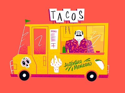 Taco truck food mexican food procreate stipple taco truck