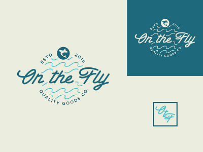 On the Fly Logo Concept 3 badge camping design fishing identity logo outdoors thick lines type typography waves