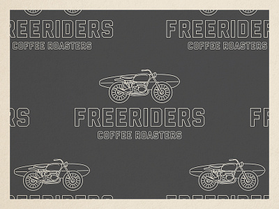Freeriders Coffee Roasters branding coffee identity illustration line art logo motorcycle package design surfing