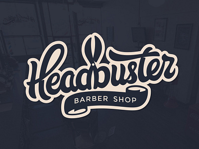 Headbuster barber barbershop beard buster hair haircut head lettering razor scissors