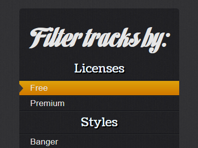 Track Filter css drilldown faceted filter html menu taxonomy ui ux