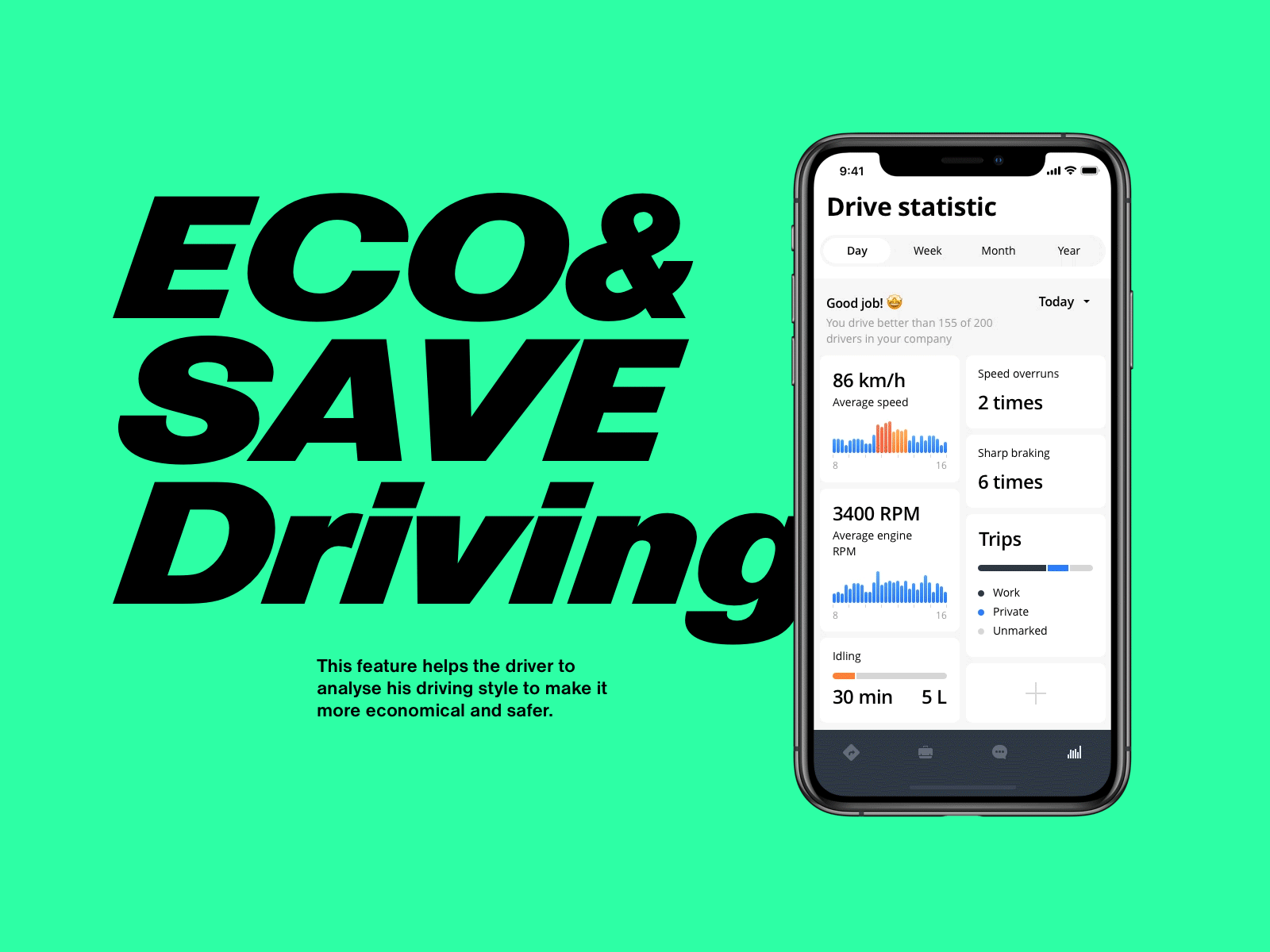 Eco & Safe driving dashboard analytic animation app chart concept dashboard mobile tracking ui ux