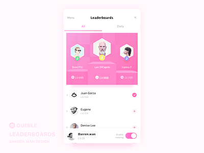 Leaderboards animated gifs animation app ui darren for instagram leaderboards more fans pink queble ui animation ui design user interface