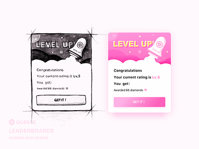 Level up app ui darren for instagram illustrations invite friend level up pink pop ups pop ups ui queble rockets window design