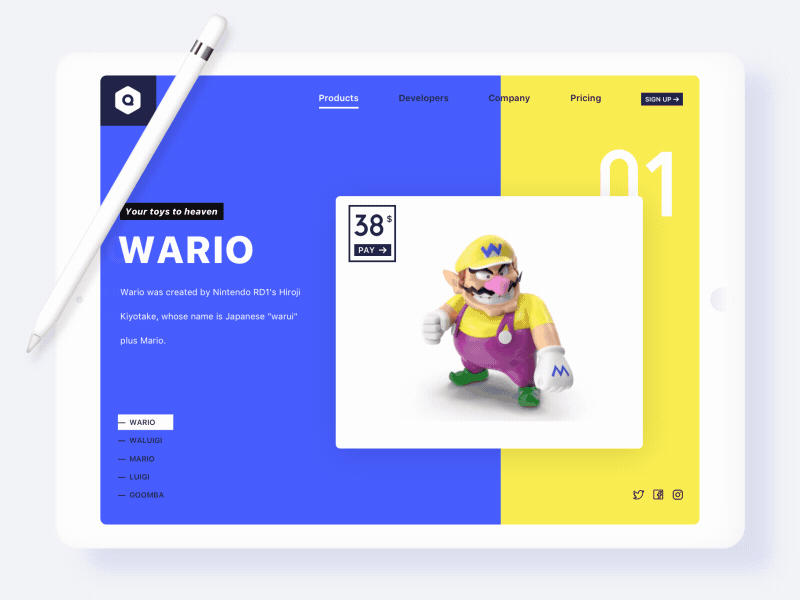 Mario|toys commodity page darren hiwow landing page mario nintendo purchase page toys ui ux web website
