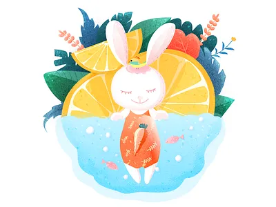 Swimming rabbit carrots darren hiwow illustrations nature noise orange rabbit swimming texture ui design ux