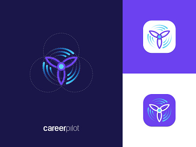 CareerPilot App Icon airplane app icon branding graphic design icon identity logo mark minimal minimalistic modern abstract movement plane propeller purple science transition travel app