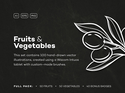 Fruits & Vegetables Hand-drawn Icons bundle collection fruits hand drawn icons natural packaging set vegan vegetables vegetarian vintage