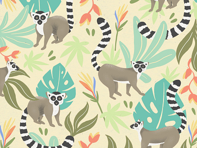 The Bourbon Land - Pattern animal background pattern branding cafe coffee drawing farm illo illustration illustrator jungle leaf lemur organic packaging pattern procreate texture tropical wallpaper