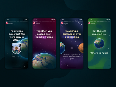 Polarsteps - Year overview branding data design explore mobile overview social space statistics travel ui world
